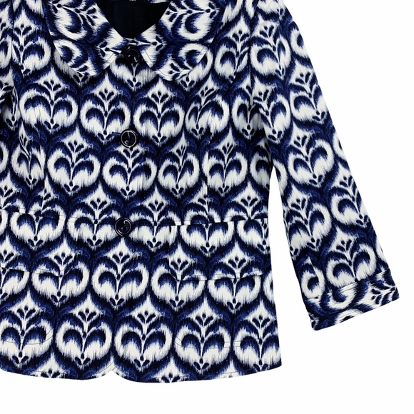 Ellen Tracy Ikat Inspired Peplum Style Blazer Jacket Blue White Black St… - Picture 4 of 16
